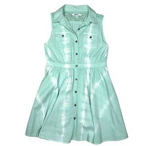 DKNY Girls Mint Green Tie-Dye Sleeveless Button-Up Dress (Size M)